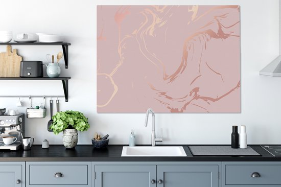 Tableau sur toile 120x90 cm - Décoration murale effet marbre - Or rose - Lignes - Décoration murale murale salon - Décoration chambre - Accessoires de décoration - Peintures sur toile