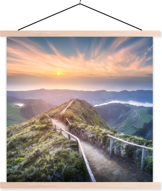 Porte-affiche avec affiche - Affiche scolaire - Montagnes - Soleil - Nature - 60x60 cm - Lattes vierges