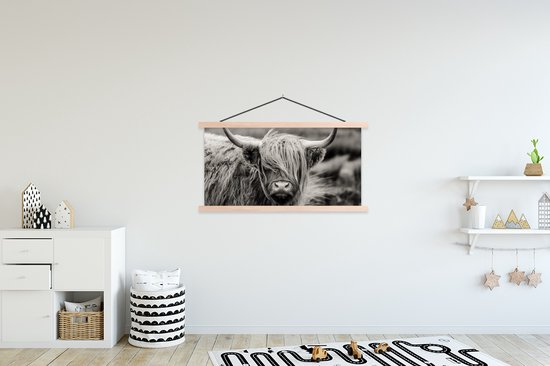 Porte-affiche avec affiche - Affiche scolaire - Highlander écossais - Vache - Animaux - Zwart et blanc - Rural - 120x60 cm - Lattes vierges