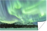 Noorderlicht op het eiland Lofoten in Noorwegen poster papier 60x40 cm - Foto print op Poster (wanddecoratie woonkamer / slaapkamer) / natuurverschijnselen Poster
