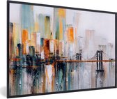 Fotolijst incl. Poster - Olieverf - Schilderij - Skyline - Abstract - 90x60 cm - Posterlijst
