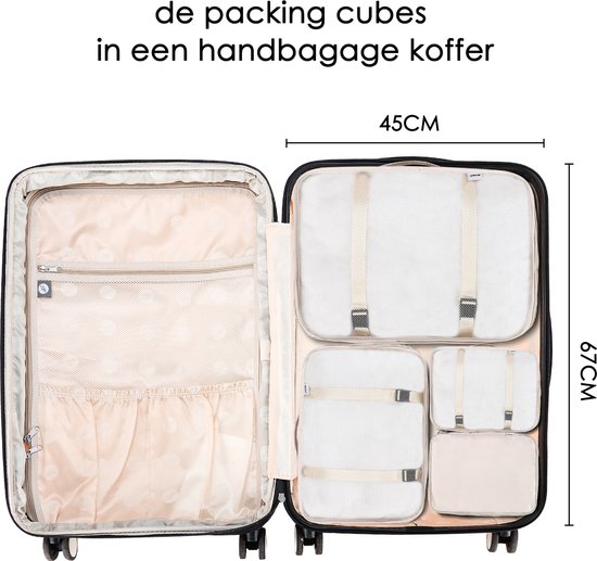 Behave Packing Cubes - Koffer organizers - Bagage organizer set - Travel Cubes - 8 delige set - Lichtgewicht - Beige