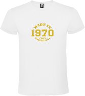 Wit T-Shirt met “Made in 1970 / 100% Original “ Afbeelding Goud Size L