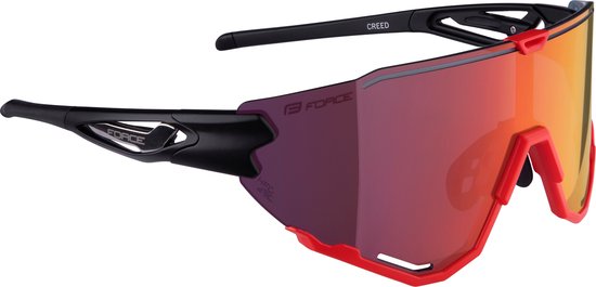 FORCE CREED Matt Zwart Polarized Sportbril met UV400 Bescherming en Flexibel TR90 Frame - Unisex & Universeel - Sportbril - Zonnebril voor Heren en Dames - Fietsaccessoires - Rood