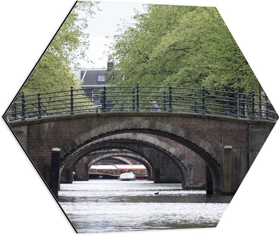 Dibond Hexagon - Traditionele Nederlandse Brug in Amsterdam - 60x52.2 cm Foto op Hexagon (Met Ophangsysteem)