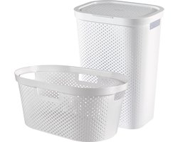 Curver Infinity Recycled Wasmand met deksel 60L + Wasmand 40L - Wit