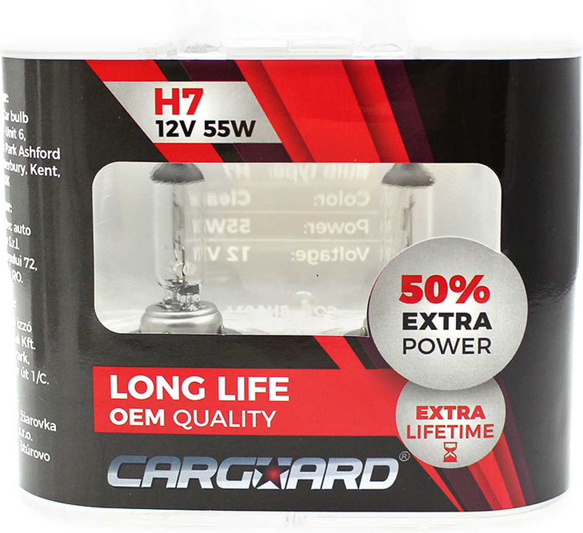 Carguard - Set (2x) H7 Autolampen Halogeen - 55W 12V - Long Lifetime Koplampen - Koplamp 50% extra lichtopbrengst – foto 2