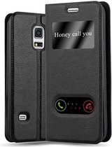 Cadorabo Hoesje geschikt voor Samsung Galaxy S5 / S5 NEO in KOMEET ZWART - Beschermhoes met magnetische sluiting, standfunctie en 2 kijkvensters Book Case Cover Etui