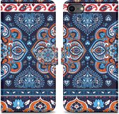 Cadorabo Hoesje geschikt voor Apple iPhone 7 / 7S / 8 / SE 2020 - Design Blauwe Mandala No. 1 - Beschermhoes Case Cover met magnetische sluiting, standaardfunctie en kaartvakje
