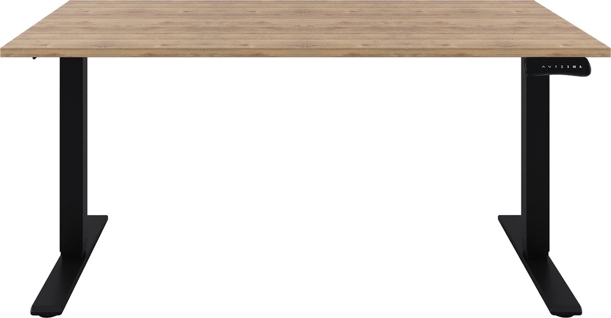 Zit sta Bureau - Verstelbaar bureau  140 x 80 cm  Natuur eiken bureaublad - Zwart onderstel - 2 motoren-- blad- onderstel- x80