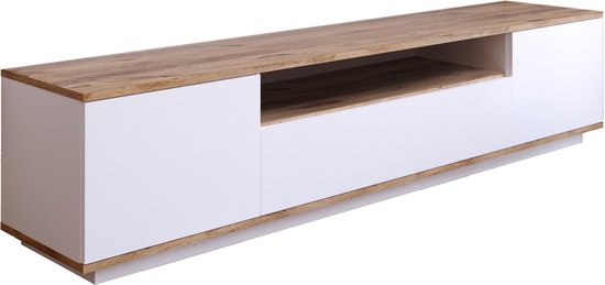 TV meubel wit met hout - eiken & wit - 180x44,6x44,5cm - tv meubel hout - tv meubel wit