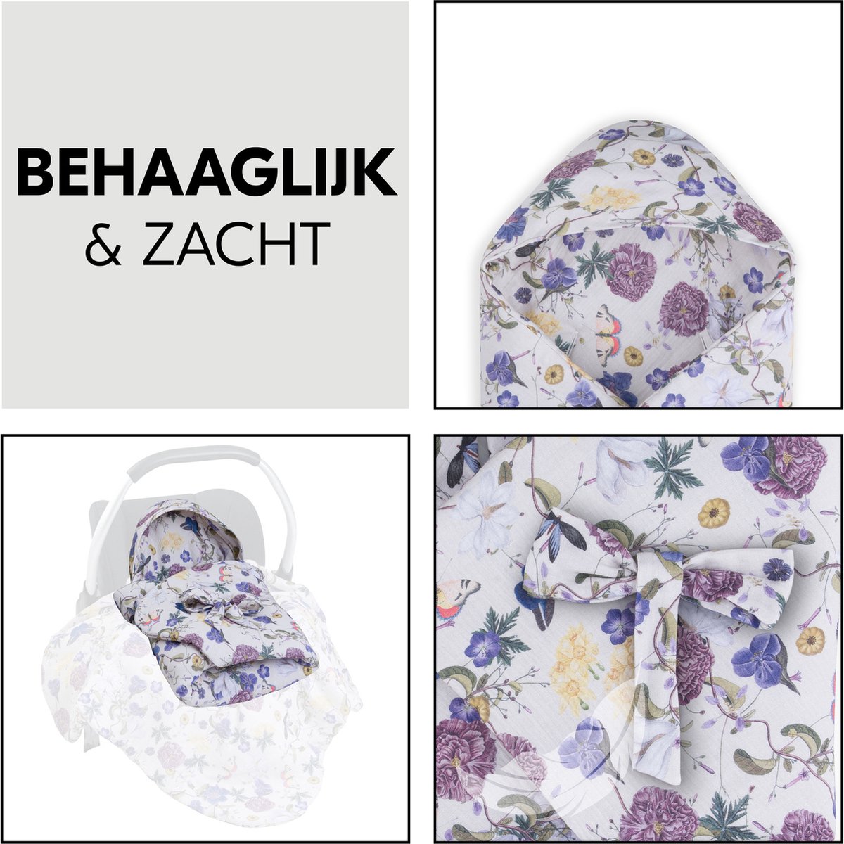 hauck baby wikkeldeken Snuggle N Dream/Katoen/Universeel voor babybak, autostoeltje, wandelwagen, buggy, babybedje, wipstoeltje/Voor 3- en 5-puntsgordelsystemen/Wasbaar op 40 °C/Beige Bloom