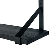 GoudmetHout Massief Eiken Wandplank - 80x25 cm - Zwart eiken - Industriële plankdragers - mat zwart - Staal - Zwarte wandplank