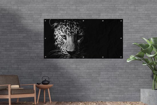 Affiche clôture Panthère - Animaux sauvages - Zwart et blanc - Animaux - 200x100 cm - Toile de jardin