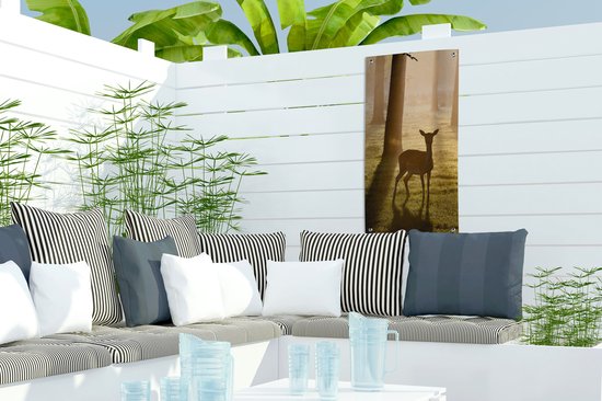 Poster de jardin Cerf - Soleil - Arbres - 30x60 cm - Toile de jardin - Poster extérieur