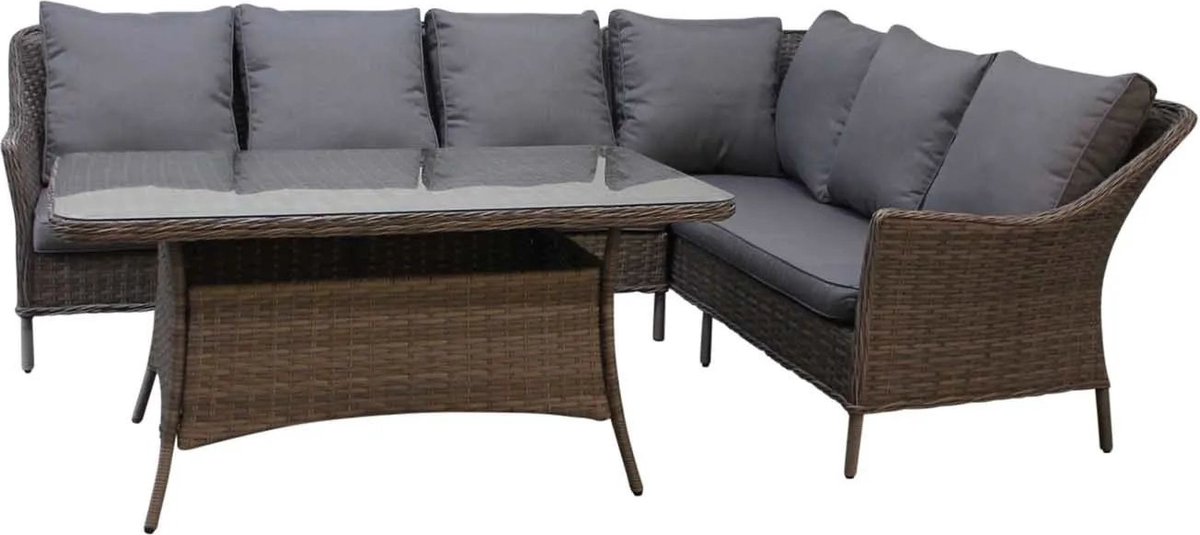 Denza Furniture Lissabon dining wicker loungeset 3-delig | wicker + glas | 210x170cm | grijs | ZONDER TAFEL