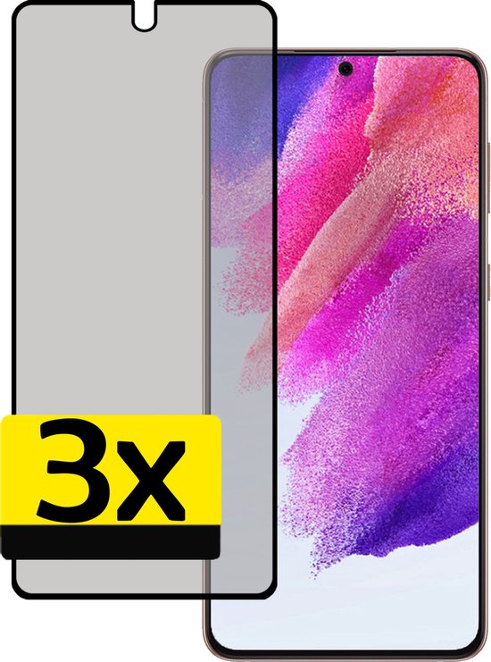 Samsung S21 FE Protecteur d'écran Glas Trempé Privacy Cover - Samsung Galaxy S21 FE Privacy Screen Protector Glas Extra Strong - 3 Pièces
