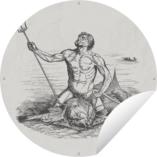 Tuincirkel Een antieke illustratie van Poseidon - 150x150 cm - Ronde Tuinposter - Buiten