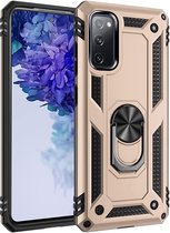 Ring Armor hoesje Geschikt voor Samsung Galaxy S20 - Goud - Draaibare standaard - Magneet - ZT Accessoires