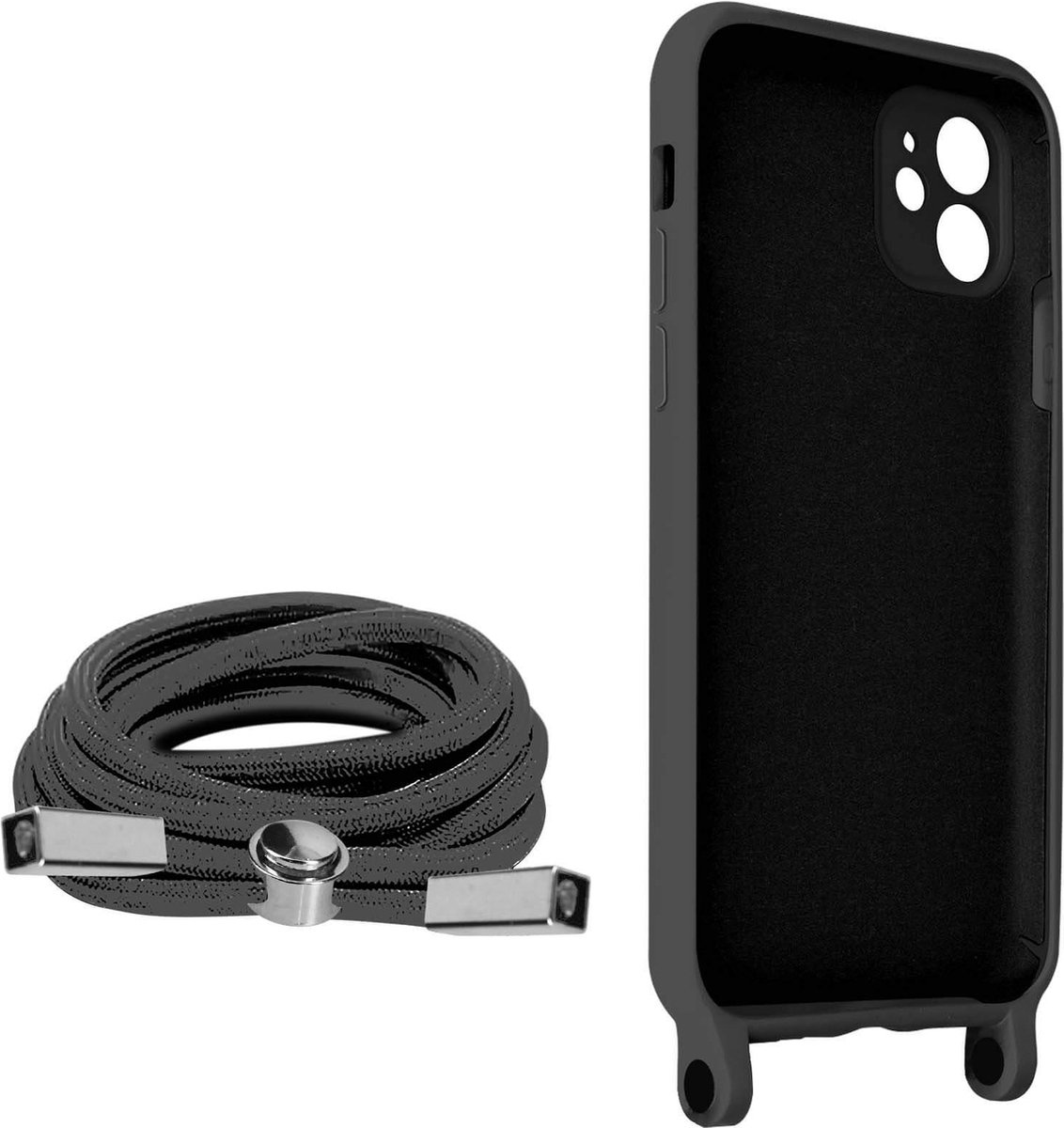 Geschikt voor Apple iPhone 11 Koord Hoesje Semi-rigide Nekkoord 80cm Zwart