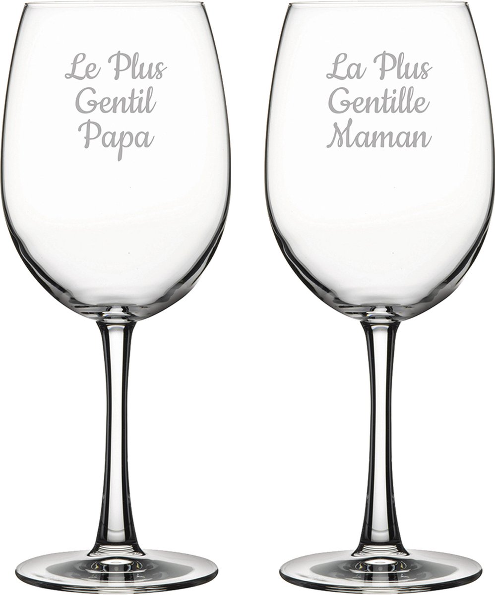 Rode wijnglas gegraveerd - 58cl - Le Plus Gentil Papa & La Plus Gentille Maman