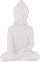 Relaxdays boeddhabeeld - 17 cm hoog - kunststof - tuinbeeld - tuindecoratie - zen - wit