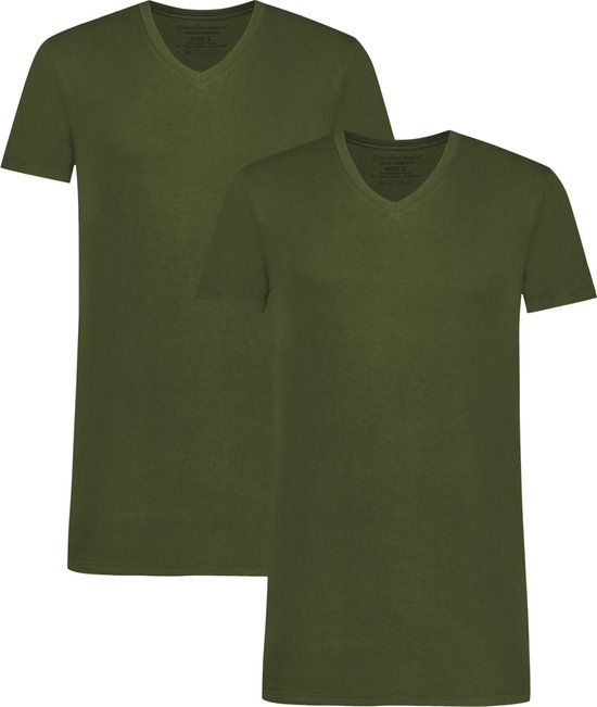 Comfortabel & Zijdezacht Bamboo Basics Velo - Bamboe T-Shirts V-Hals (Multipack 2 stuks) Heren - Korte Mouwen - Long Fit - Army - L