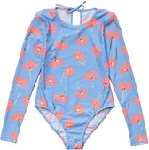 Snapper Rock - UV Zwempak voor meisjes - Lange mouw - Beach Bloom - Blauw/Roze - maat 6 (105-121cm)
