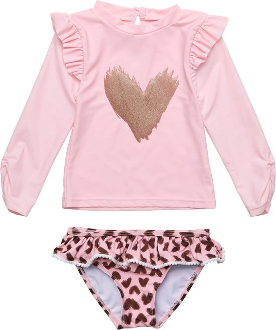 Snapper Rock - UV Zwemset voor baby's en kinderen - Lange mouw - Wild Love - Roze - maat 12-18 (76-83cm)