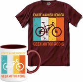 Echte mannen hebben geen motor nodig Heren T-shirt | Fietsen | Wielrennen | Mountainbike | cadeau - T-Shirt met mok - Unisex - Burgundy - Maat L