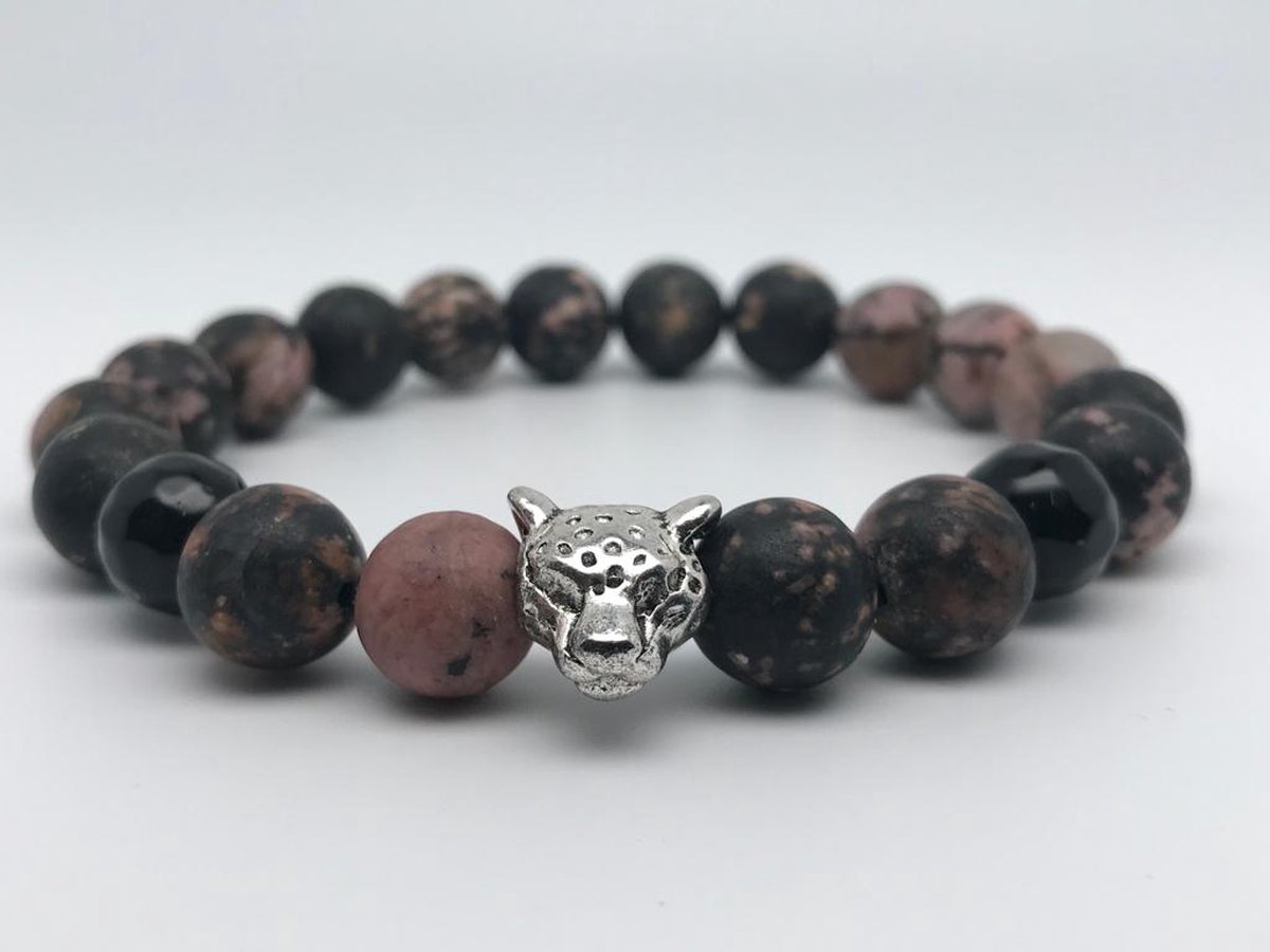 L-onca Armband - Kralen armband - gemstones Rhodoniet - natuursteen - Cadeau voor hem/haar