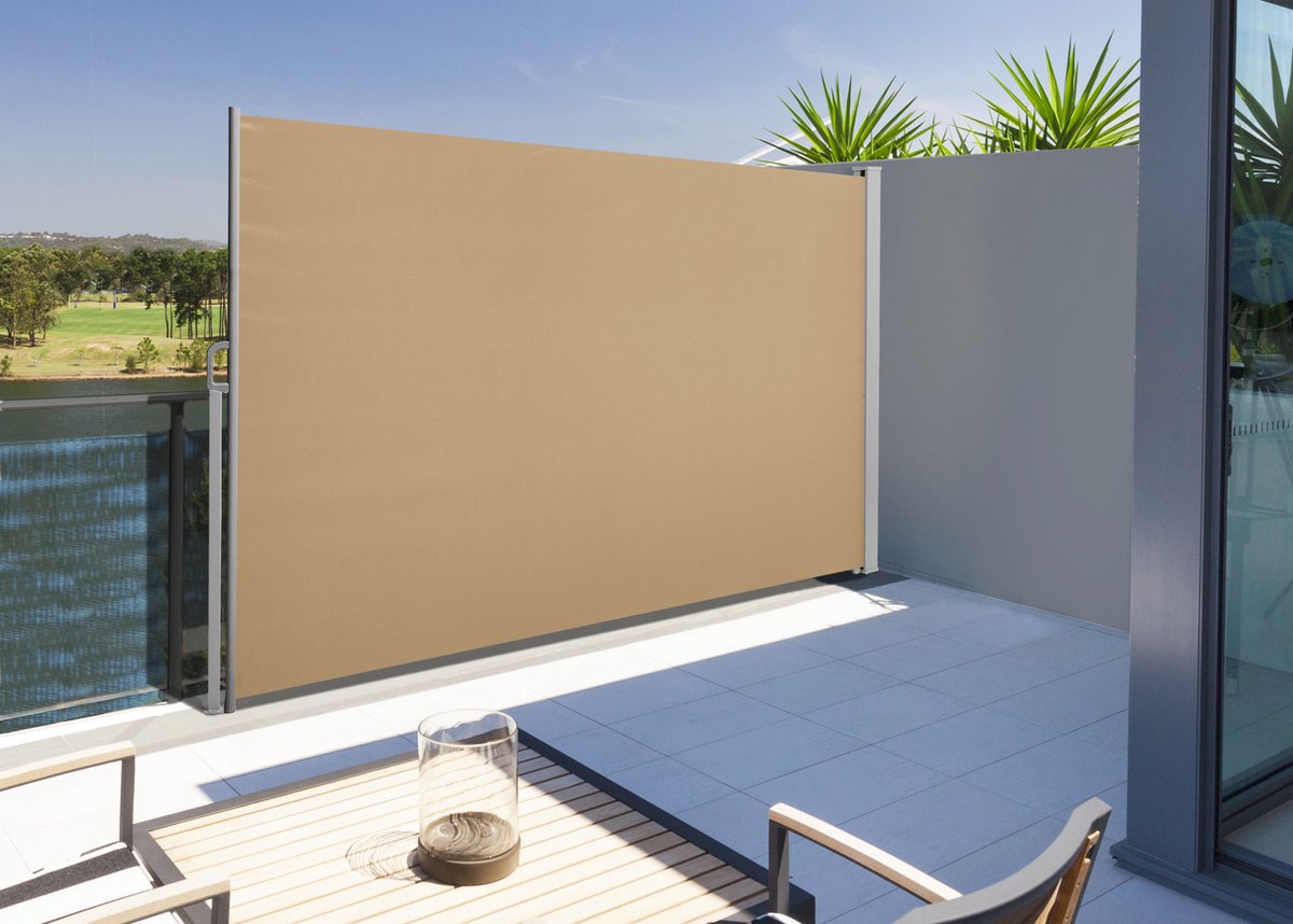 Elegante zijluifel - Uittrekbaar doek - Hoogte 153 cm - Wind- en zonbescherming - Privacy-scherm - Stevige stalen behuizing - Bruin - 160 cm x 300 cm