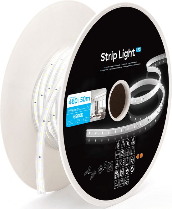 LED Strip - 50 Meter - IP65 Waterdicht - Helder/Koud Wit 6500K - 2835 SMD 230V