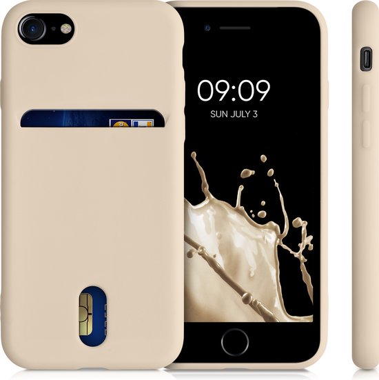 kwmobile telefoonhoesje geschikt voor Apple iPhone SE (2022) / iPhone SE (2020) / iPhone 8 / iPhone 7 - Zachte TPU case met kaarthouder en silicone coating - In parelmoer