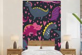 Behang babykamer - Fotobehang Dinosaurus - Kind - Patronen - Roze - Meisjes - Breedte 145 cm x hoogte 220 cm - Kinderbehang