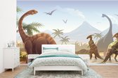 Behang kinderkamer - Fotobehang Dinosaurus - Landschap - Tropisch - Kinderen - Jongens - Breedte 350 cm x hoogte 260 cm - Kinderbehang