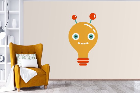 Behang kinderkamer - Fotobehang Robot - Gloeilamp - Gezicht - Antenne - Kinderen - Breedte 390 cm x hoogte 260 cm - Kinderbehang