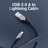 Vention Hoogwaardige Kwaliteit iPhone kabel USB 2.0 A NAAR LIGHTNING MFI CERTIFICAAT OPLAADKABEL 2 m Zwart