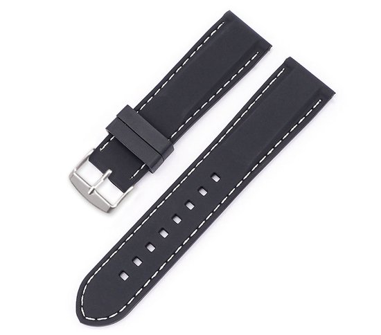 SmartphoneClip® Horlogeband - Siliconen - 22 mm - Zwart met witte stiksels - Horlogebandjes