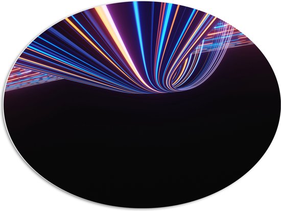 PVC Schuimplaat Ovaal - Abstracte Neonkleurige Lijnen - 96x72 cm Foto op Ovaal (Met Ophangsysteem)