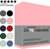 Droomtextiel Dubbel Jersey Hoeslaken Roze Lits-Jumeaux 160x200 cm - 100% Katoen - Hoge Hoek - Heerlijk Zacht - Strijkvrij - Rondom elastiek - Stretch - Dubbel Dikke Kwaliteit