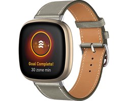 By Qubix - Compatible Fitbit bandje - geschikt voor Fitbit Versa 3/4 & Sense 1/2 leren bandje - Grijsbruin Smartwatchbandje bandje Armband Polsband Strap Band Watchband
