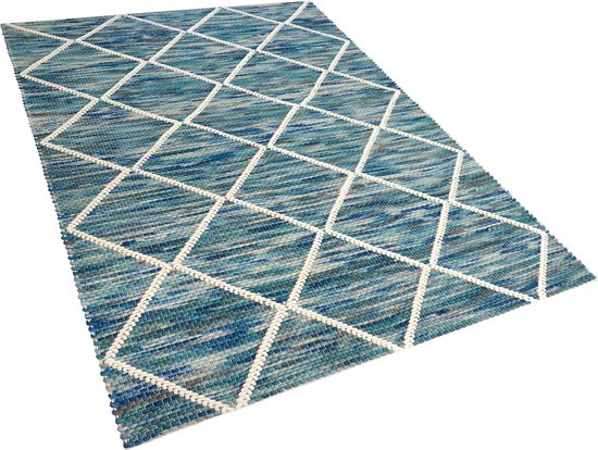 BELENLI - Laagpolig vloerkleed - Blauw - 140 x 200 cm - Wol