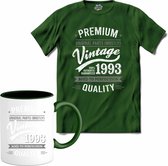 Vintage Legend Sinds 1993 - verjaardag en feest cadeau - Kado tip - T-Shirt met mok - Unisex - Bottle Groen - Maat L