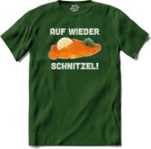 Auf Wieder Schnitzel! | Grappige apres ski eten shirt | Wintersport kleding - T-Shirt - Unisex - Bottle Groen - Maat S