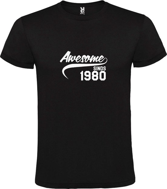 Zwart T-Shirt met “Awesome sinds 1980 “ Afbeelding Wit Size XS