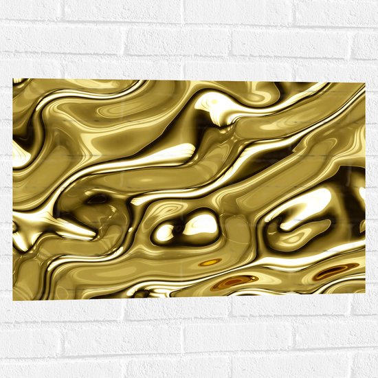 Muursticker - Vloeibaar Metaal in het Goud - 75x50 cm Foto op Muursticker