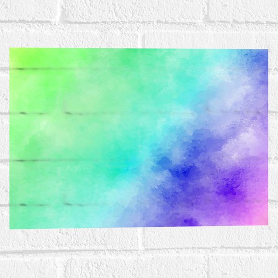 Muursticker - Waterverf in het Groen, Blauw, Paars en Roze - 40x30 cm Foto op Muursticker