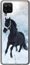 Geschikt voor Samsung Galaxy A12 hoesje - Paard - Sneeuw - Bos - Siliconen Telefoonhoesje