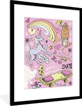 Image encadrée - Une illustration colorée d'un cadre photo licorne noir avec passe-partout blanc 60x80 cm - Affiche encadrée (Décoration murale salon / chambre)